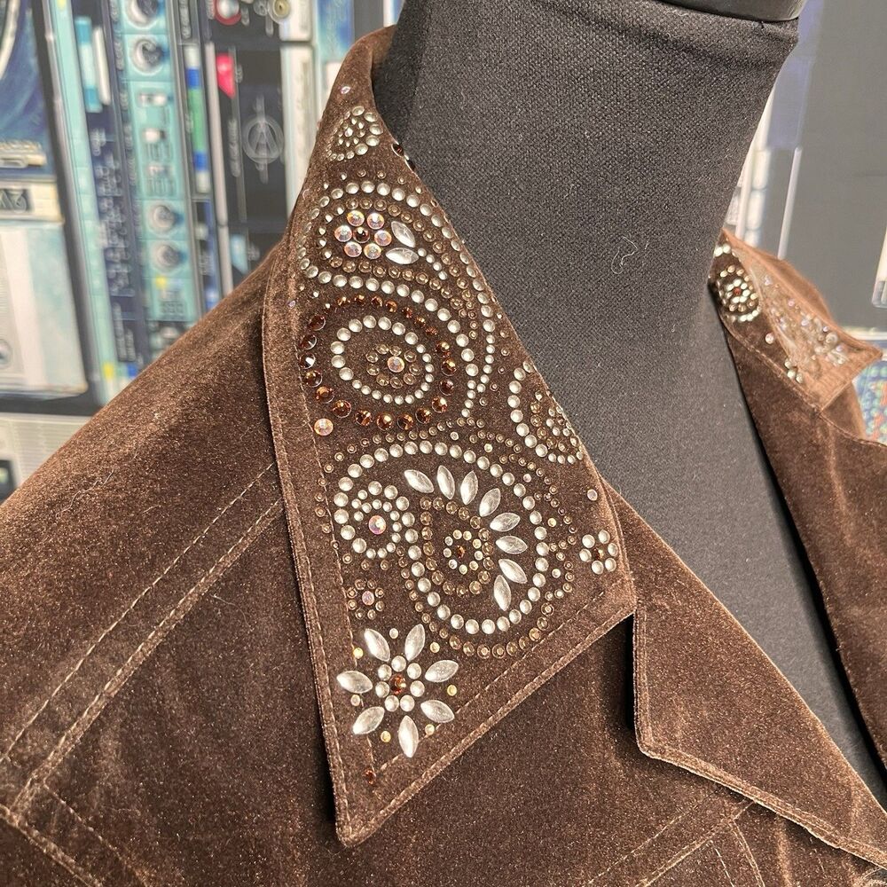 CHRISTINE ALEXANDER Brown Velvet Jacket Rodeo Rhinestone Buttons Medium - Picture 6 of 12